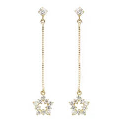 14k Gold Cubic Zirconia Star Dangle Drop Earrings