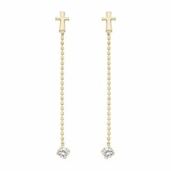 14k Gold Cross Linear Drop Earrings
