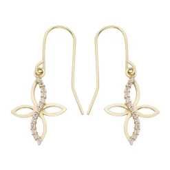 14k Gold Lab-Created White Topaz Cross Drop Earrings