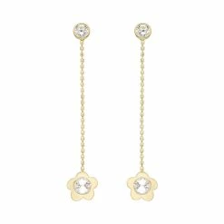 14k Gold Flower Linear Drop Earrings