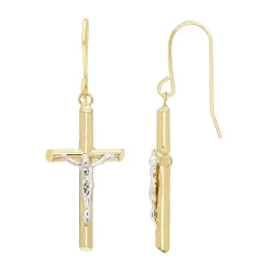 14k Gold Cross Drop Earrings