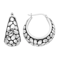 Sterling Silver Turtle Back Design Hoop Earrings
