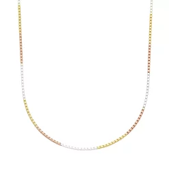 Tri-Tone Sterling Silver Box Chain Necklace