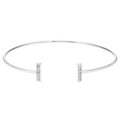 A&M Sterling Silver Cubic Zirconia Bar Open Cuff Bracelet