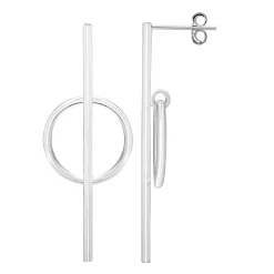 A&M Sterling Silver Long Line & Circle Stud Earrings