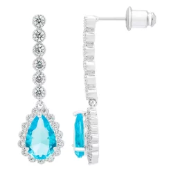 A&M Silver Tone Aqua Drop Earrings