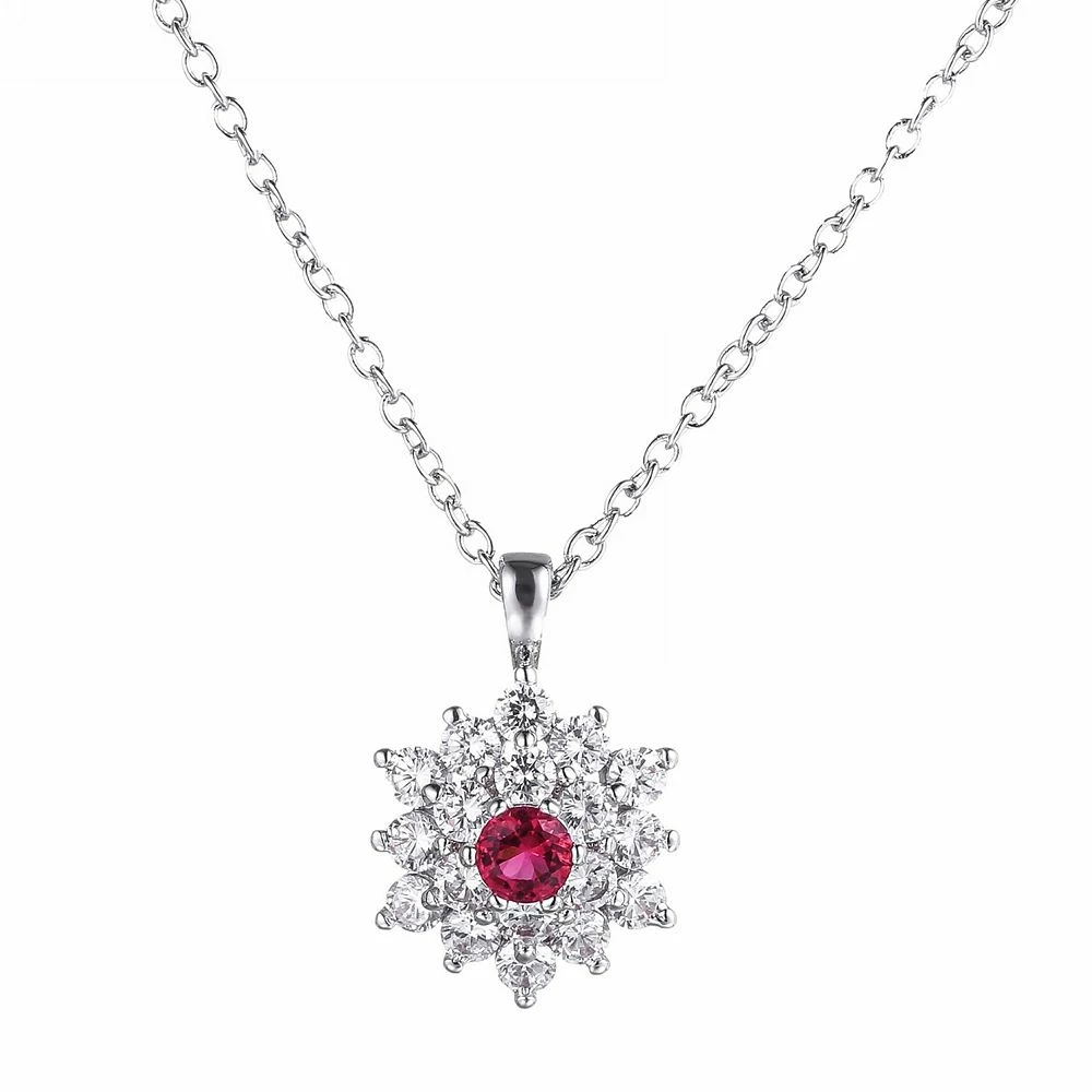 A&M Silver Tone Cubic Zirconia Flower Pendant Necklace