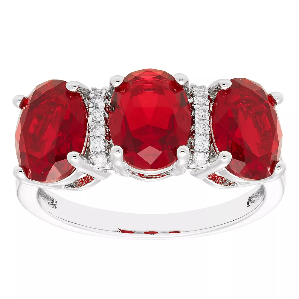 A&M Silver Tone Ruby Accent Trio Pear Ring