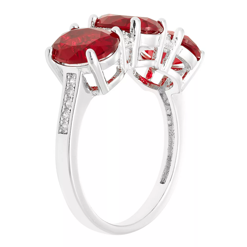 A&M Silver Tone Ruby Accent Trio Pear Ring - Image 2