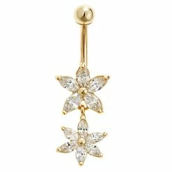 Amella Jewels 14K Gold Solid Double Flower Belly Ring