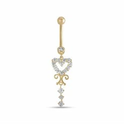 Amella Jewels 14k Gold Cubic Zirconia Dangle Heart Belly Ring