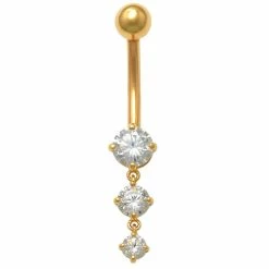 Amella Jewels 10K Gold Dangle Round Cubic Zirconia Belly Ring