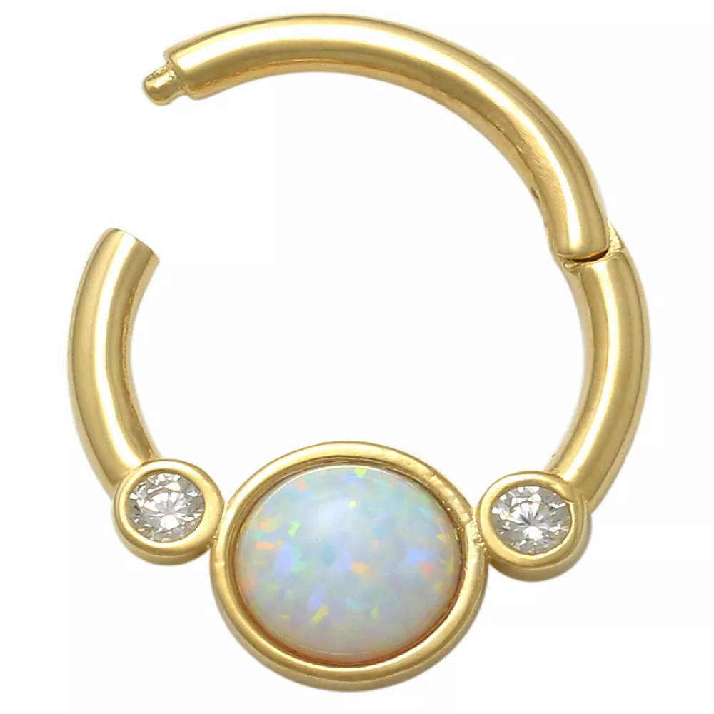 Amella Jewels 10K Gold With Opal & Cubic Zirconia Solid Clicker Nose Ring - Image 2