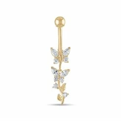 Amella Jewels 14k Gold Cubic Zirconia Butterfly Dangle Belly Ring