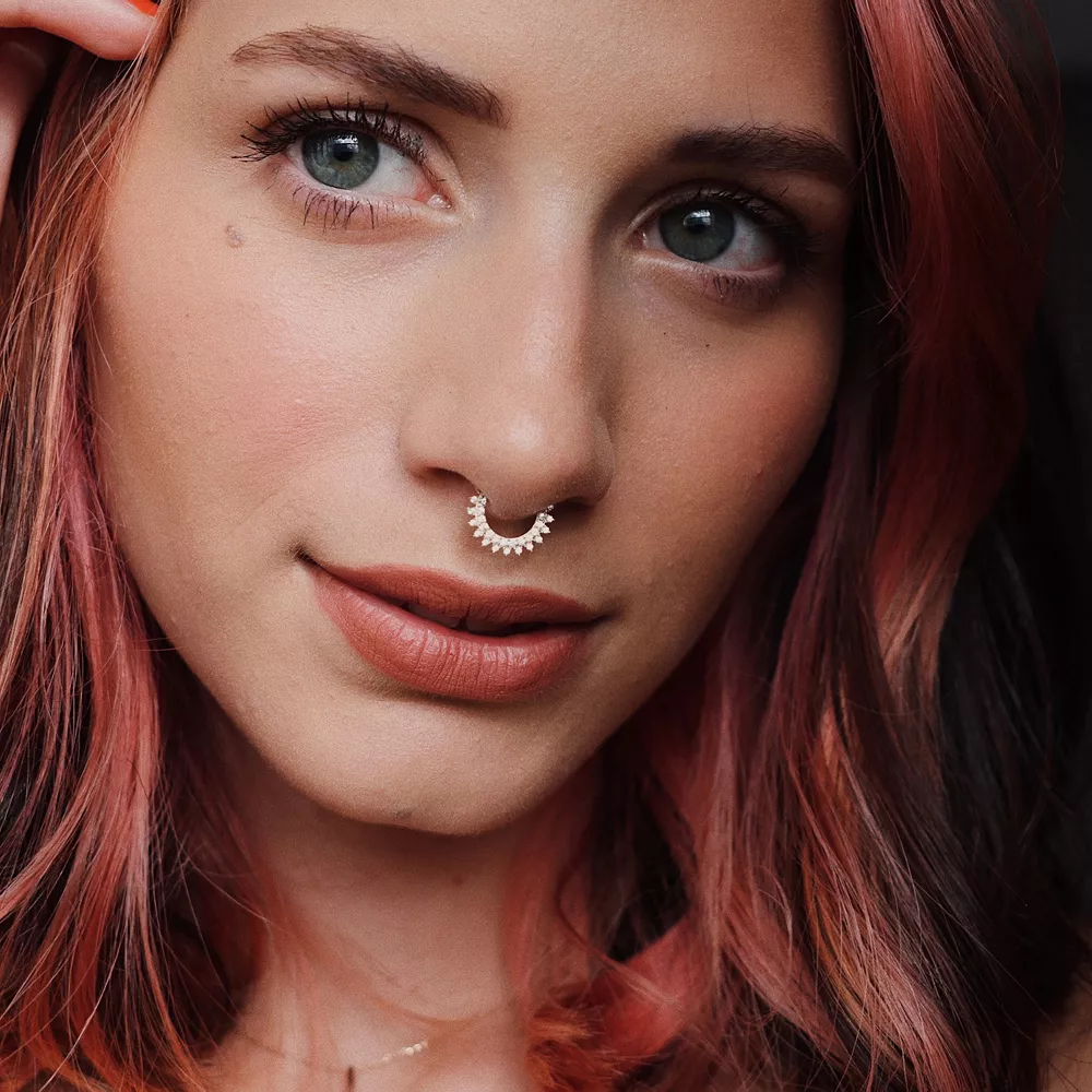 Amella Jewels 10K Gold Cubic Zirconia Spiked Septum Nose Ring - Image 2