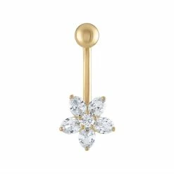 Amella Jewels 10k Gold Cubic Zirconia Flower Shaped Belly Button Ring
